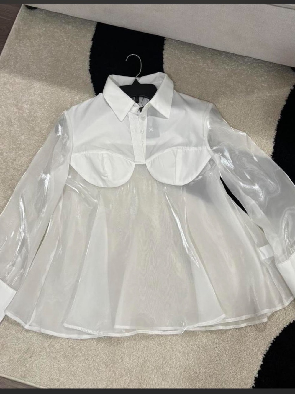 SHEIN White Sheer Bustier Layered Long Sleeve Blouse